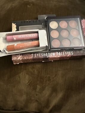 Makeup set small eyeshadow palette and 2 Burts Bees shimmery lip color New